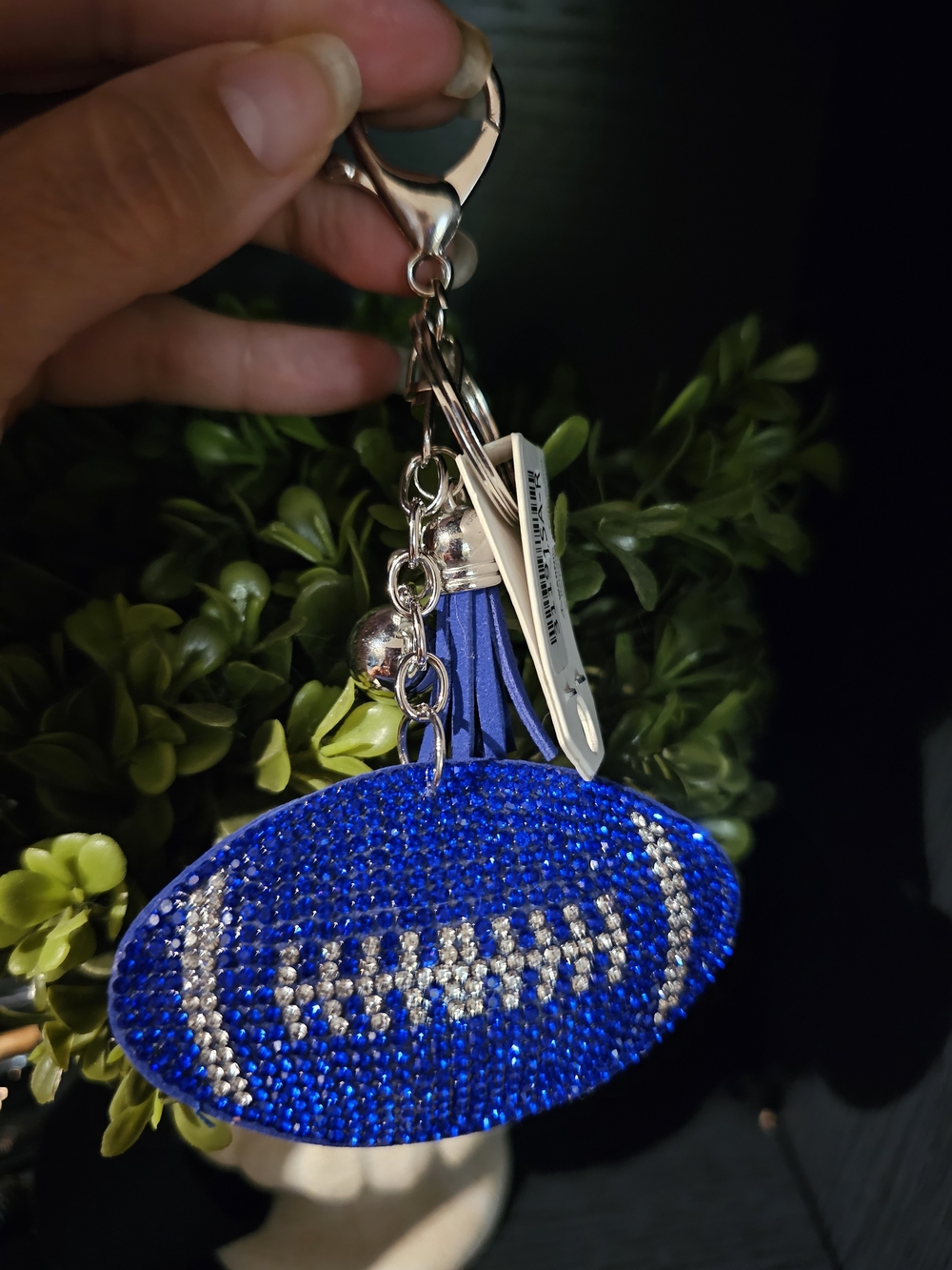 Crystal Football Tassel Keychain - Blue